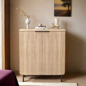 HomeRoots 35" Oak Textured Accent Cabinet - Rustic Two-Door Storage for Modern Living & Display Solutions 644523