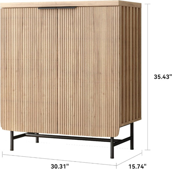HomeRoots 35" Oak Textured Accent Cabinet - Rustic Two-Door Storage for Modern Living & Display Solutions 644523