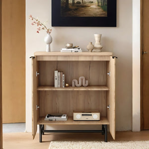 HomeRoots 35" Oak Textured Accent Cabinet - Rustic Two-Door Storage for Modern Living & Display Solutions 644523