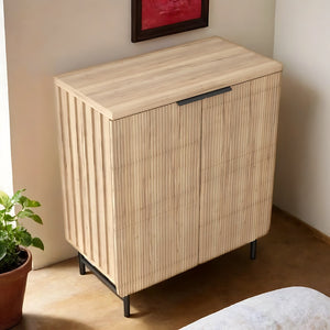 HomeRoots 35" Oak Textured Accent Cabinet - Rustic Two-Door Storage for Modern Living & Display Solutions 644523