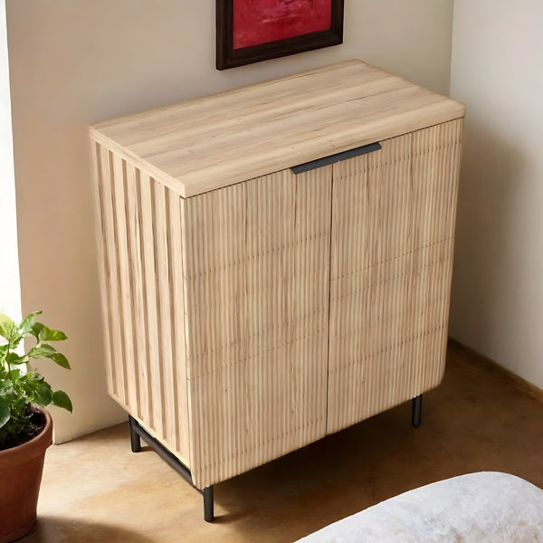 HomeRoots 35" Oak Textured Accent Cabinet - Rustic Two-Door Storage for Modern Living & Display Solutions 644523