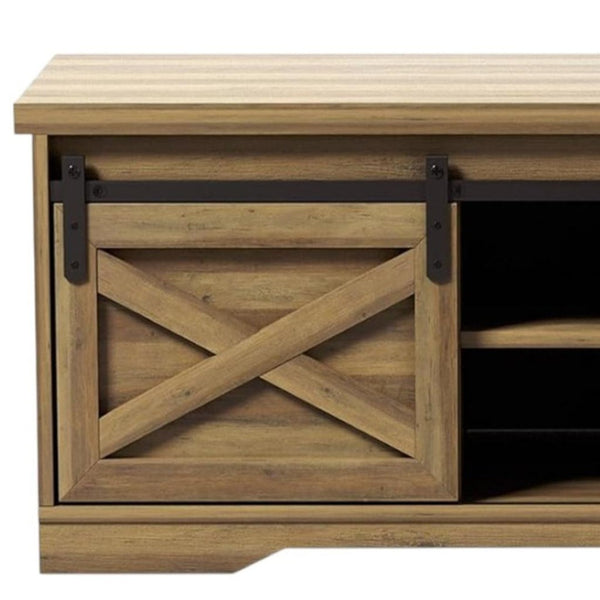 HomeRoots 47" Stylish Black and Natural Faux Leather Bench with Rustic Storage Shelves for Entryway Decor 644524