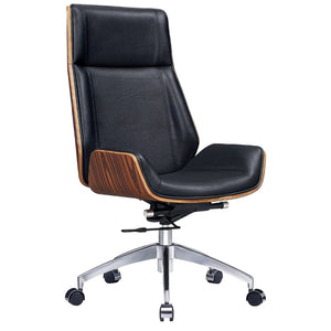 HomeRoots Black Rosewood and Silver Executive Office Chair - Adjustable Height, Swivel, and Rolling Comfort 644526