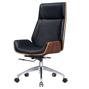HomeRoots Black Rosewood and Silver Executive Office Chair - Adjustable Height, Swivel, and Rolling Comfort 644526