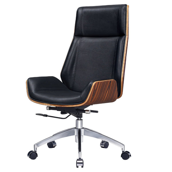 HomeRoots Black Rosewood and Silver Executive Office Chair - Adjustable Height, Swivel, and Rolling Comfort 644526