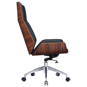 HomeRoots Black Rosewood and Silver Executive Office Chair - Adjustable Height, Swivel, and Rolling Comfort 644526