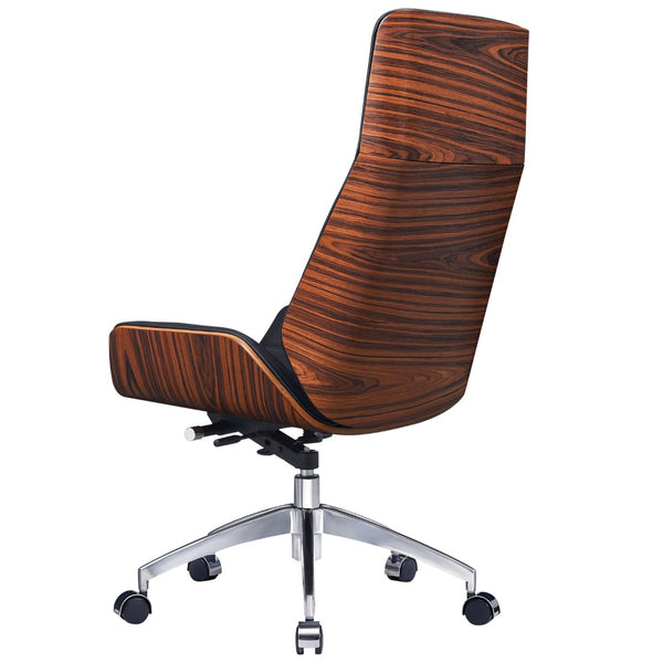 HomeRoots Black Rosewood and Silver Executive Office Chair - Adjustable Height, Swivel, and Rolling Comfort 644526
