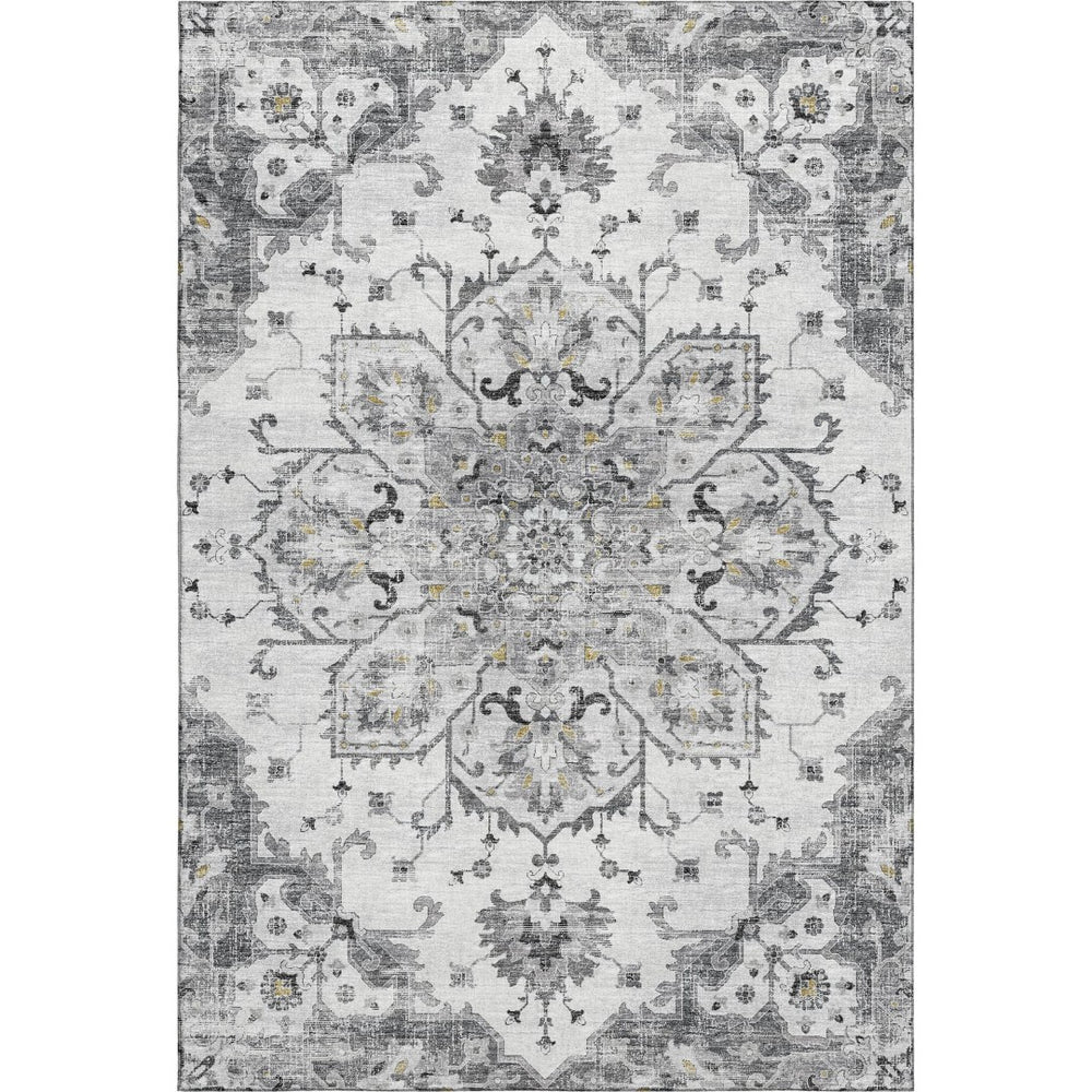 HomeRoots 5' X 8' Elegant Light Gray Floral Medallion Area Rug with UV Protection - Washable & Durable Design! 644528
