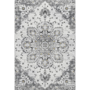 HomeRoots 9' X 12' Light Gray Floral Medallion Area Rug – Washable, UV Protected, Stain Resistant for Homes 644531
