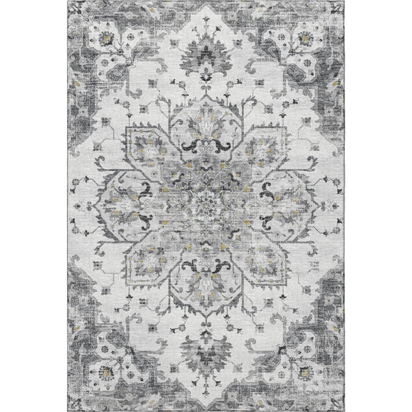 HomeRoots 9' X 12' Light Gray Floral Medallion Area Rug – Washable, UV Protected, Stain Resistant for Homes 644531