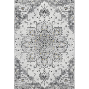 HomeRoots 10' Light Gray Ivory Gold Floral Medallion Area Rug - Washable, Durable, UV Protected for Style & Comfort 644532