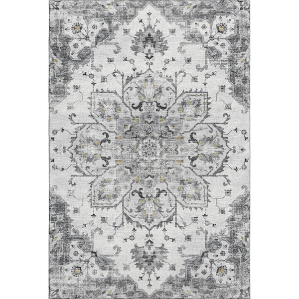 HomeRoots 10' Light Gray Ivory Gold Floral Medallion Area Rug - Washable, Durable, UV Protected for Style & Comfort 644532