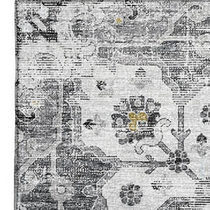 HomeRoots 10' Light Gray Ivory Gold Floral Medallion Area Rug - Washable, Durable, UV Protected for Style & Comfort 644532