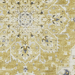 HomeRoots 5' X 8' Elegant Gold Ivory Blue Floral Medallion Area Rug - Washable, UV Resistant & Stain-Proof! 644534