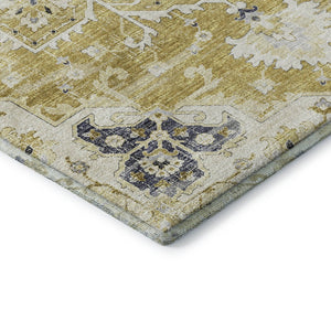 HomeRoots 8' X 10' Elegant Gold, Ivory & Blue Floral Medallion Area Rug - Washable, UV Protected & Stain Resistant 644536