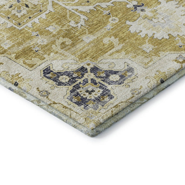 HomeRoots 8' X 10' Elegant Gold, Ivory & Blue Floral Medallion Area Rug - Washable, UV Protected & Stain Resistant 644536