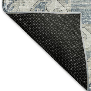 HomeRoots 5' X 8' Blue Ivory Gray Floral Medallion Area Rug - Washable, UV Protected, Stain-Resistant Design 644540