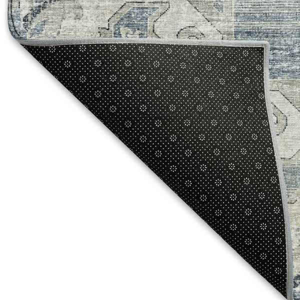 HomeRoots 5' X 8' Blue Ivory Gray Floral Medallion Area Rug - Washable, UV Protected, Stain-Resistant Design 644540