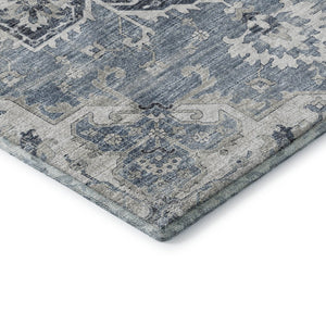 HomeRoots 5' X 8' Blue Ivory Gray Floral Medallion Area Rug - Washable, UV Protected, Stain-Resistant Design 644540