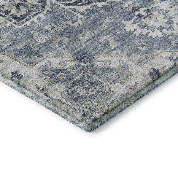 HomeRoots 5' X 8' Blue Ivory Gray Floral Medallion Area Rug - Washable, UV Protected, Stain-Resistant Design 644540