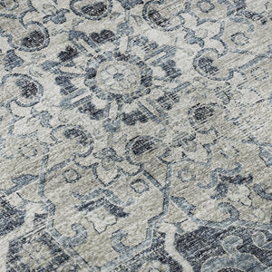 HomeRoots 5' X 8' Blue Ivory Gray Floral Medallion Area Rug - Washable, UV Protected, Stain-Resistant Design 644540