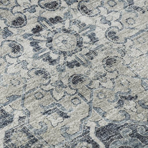 HomeRoots 5' X 8' Blue Ivory Gray Floral Medallion Area Rug - Washable, UV Protected, Stain-Resistant Design 644540