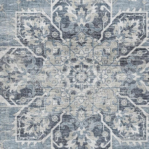 HomeRoots 10' Blue Ivory Gray Floral Medallion Area Rug - Washable, UV Protected, Perfect for Large Spaces! 644544