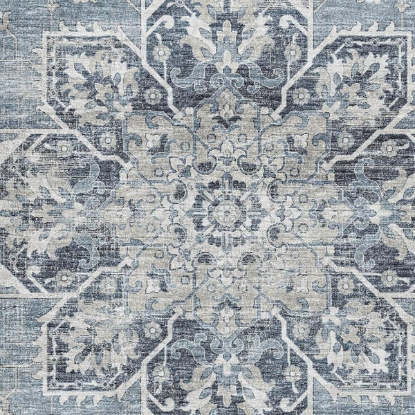 HomeRoots 10' Blue Ivory Gray Floral Medallion Area Rug - Washable, UV Protected, Perfect for Large Spaces! 644544
