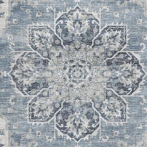 HomeRoots 10' Blue Ivory Gray Floral Medallion Area Rug - Washable, UV Protected, Perfect for Large Spaces! 644544