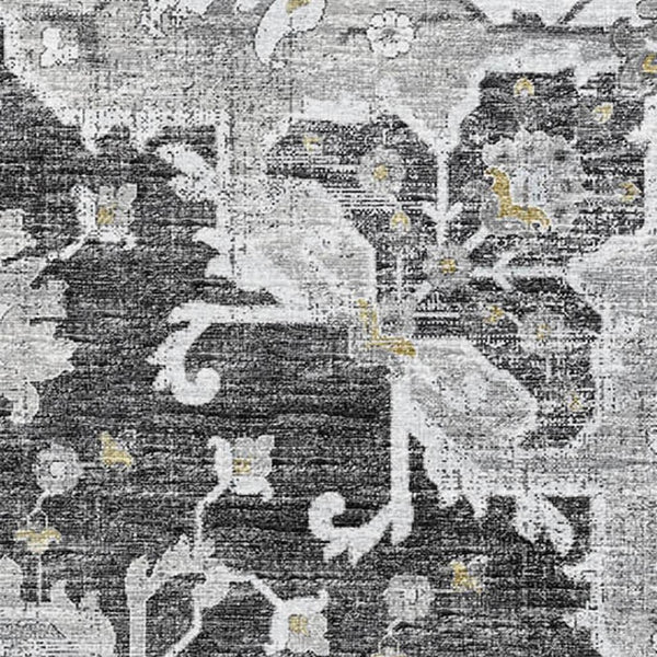 HomeRoots 5' X 8' Graphite Gold Charcoal Floral Medallion Area Rug - Washable, UV Protected, Stain Resistant! 644546