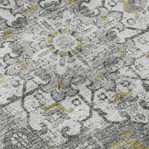 HomeRoots 8' X 10' Graphite Gold Floral Medallion Area Rug - Washable, Stain Resistant & UV Protected Design 644548