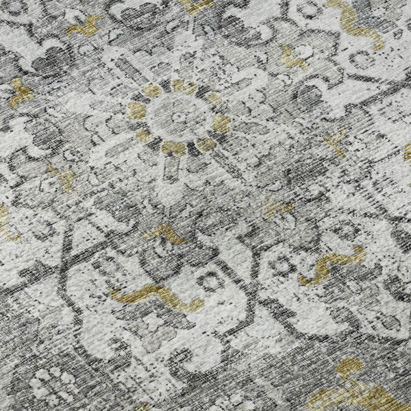 HomeRoots 8' X 10' Graphite Gold Floral Medallion Area Rug - Washable, Stain Resistant & UV Protected Design 644548