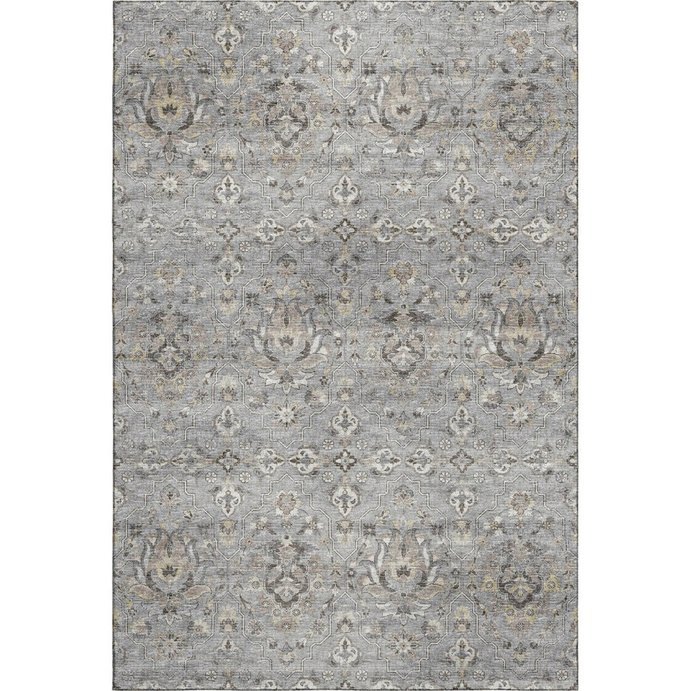 HomeRoots 5' X 8' Ash Gray Brown Ivory Floral Medallion Area Rug - Washable, UV-Protected & Stain-Resistant! 644552