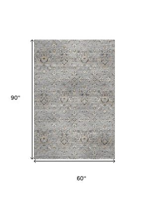 HomeRoots 5' X 8' Ash Gray Brown Ivory Floral Medallion Area Rug - Washable, UV-Protected & Stain-Resistant! 644552