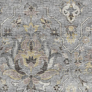 HomeRoots 5' X 8' Ash Gray Brown Ivory Floral Medallion Area Rug - Washable, UV-Protected & Stain-Resistant! 644552