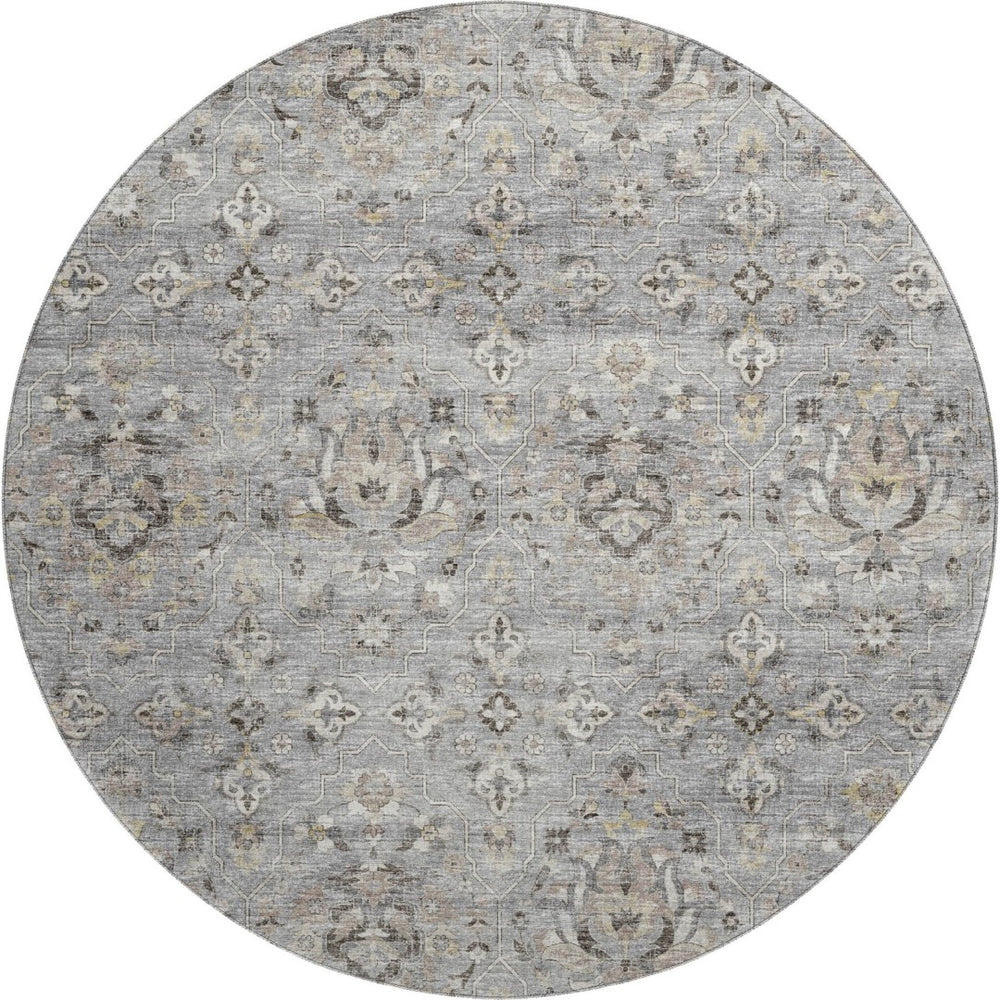 HomeRoots 8' Washable Round Rug with Floral Medallion Design – UV Protected, Stain Resistant, Easy-Care Home Décor 644553