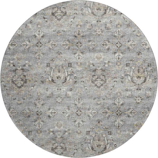 HomeRoots 8' Washable Round Rug with Floral Medallion Design – UV Protected, Stain Resistant, Easy-Care Home Décor 644553