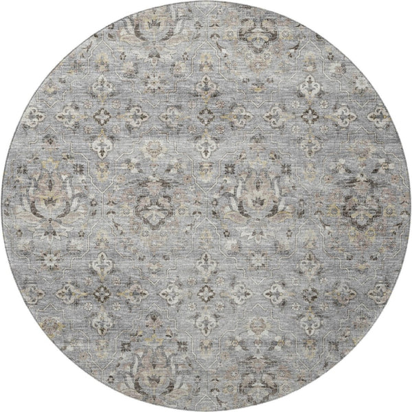 HomeRoots 8' Washable Round Rug with Floral Medallion Design – UV Protected, Stain Resistant, Easy-Care Home Décor 644553