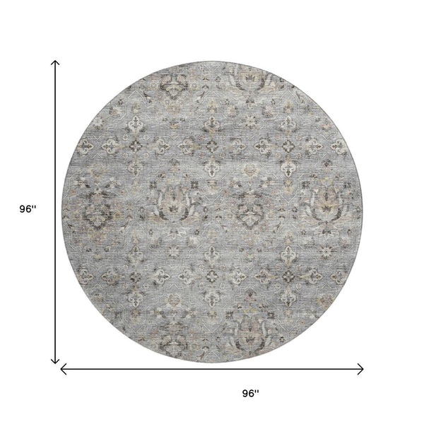 HomeRoots 8' Washable Round Rug with Floral Medallion Design – UV Protected, Stain Resistant, Easy-Care Home Décor 644553