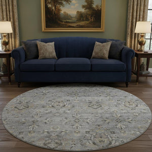 HomeRoots 8' Washable Round Rug with Floral Medallion Design – UV Protected, Stain Resistant, Easy-Care Home Décor 644553