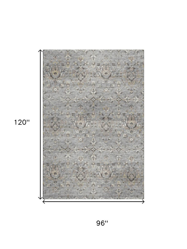 HomeRoots 8' X 10' Durable Floral Medallion Area Rug in Ash Gray, Brown & Ivory - Washable & UV Protected! 644554