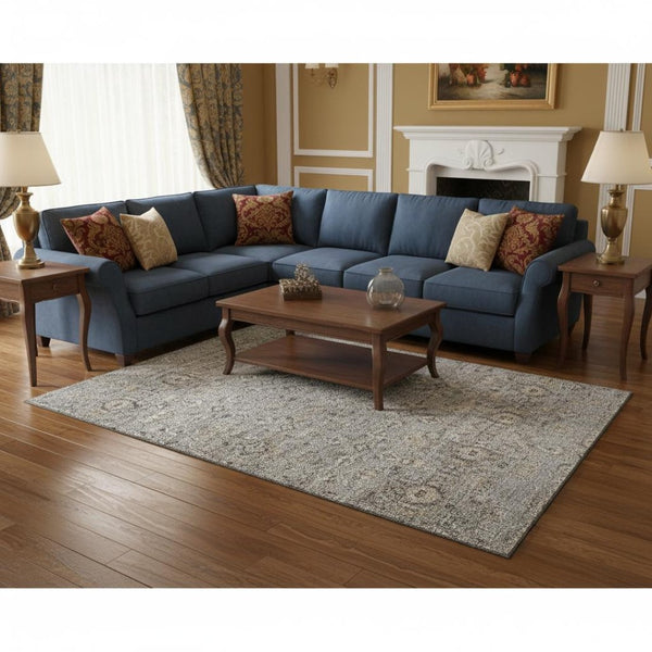 HomeRoots 8' X 10' Durable Floral Medallion Area Rug in Ash Gray, Brown & Ivory - Washable & UV Protected! 644554