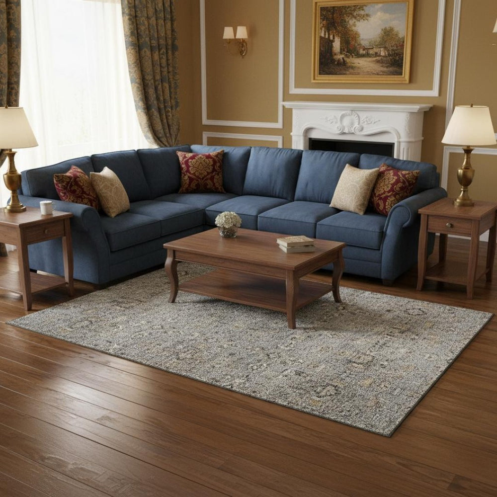 HomeRoots 9' X 12' Floral Medallion Area Rug in Ash Gray & Ivory - Washable, UV Protected, Stain Resistant! 644555