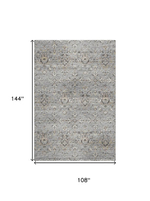 HomeRoots 9' X 12' Floral Medallion Area Rug in Ash Gray & Ivory - Washable, UV Protected, Stain Resistant! 644555