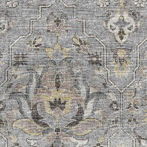 HomeRoots 9' X 12' Floral Medallion Area Rug in Ash Gray & Ivory - Washable, UV Protected, Stain Resistant! 644555