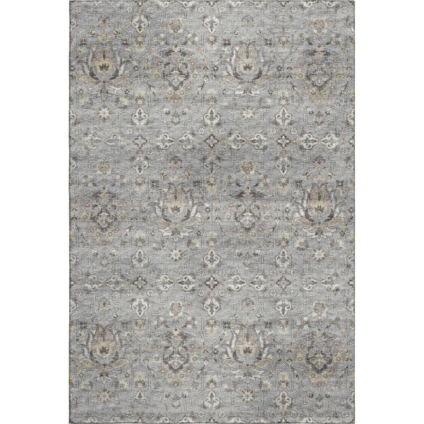 HomeRoots 10' Floral Medallion Area Rug in Ash Gray, Brown & Ivory - Washable, UV-Protected, Durable Design 644556
