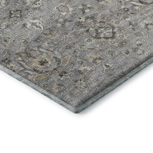 HomeRoots 10' Floral Medallion Area Rug in Ash Gray, Brown & Ivory - Washable, UV-Protected, Durable Design 644556