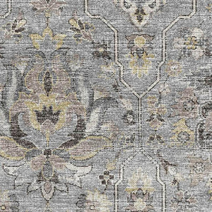 HomeRoots 10' Floral Medallion Area Rug in Ash Gray, Brown & Ivory - Washable, UV-Protected, Durable Design 644556