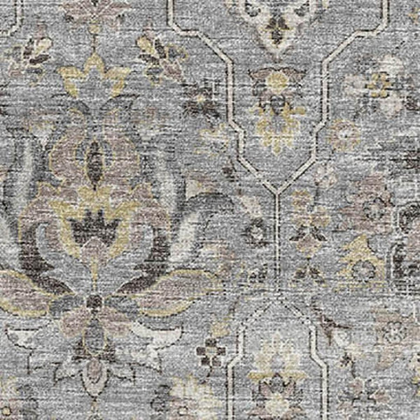 HomeRoots 10' Floral Medallion Area Rug in Ash Gray, Brown & Ivory - Washable, UV-Protected, Durable Design 644556
