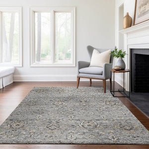 HomeRoots 10' Floral Medallion Area Rug in Ash Gray, Brown & Ivory - Washable, UV-Protected, Durable Design 644556